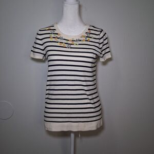 J Crew Women's Knit T Shirt Sz Xxs Nautical Stripes Luxury Vacay Neon Bling